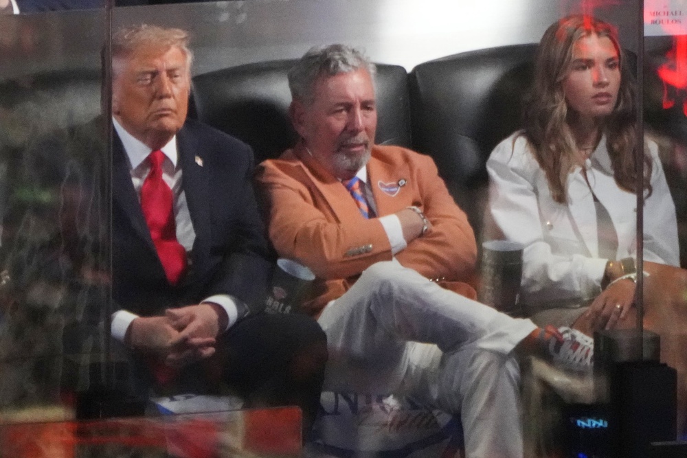 Trump was met with loud boos when he was shown on the Jumbotron at Madison Square Garden during the national anthem (AP)