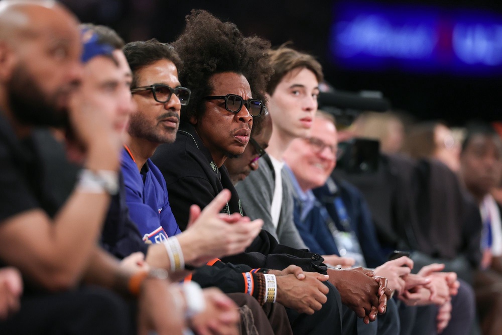 Rapper Jay-Z looks on during the second quarter of game 3 of the NBA finals (Getty Images)
