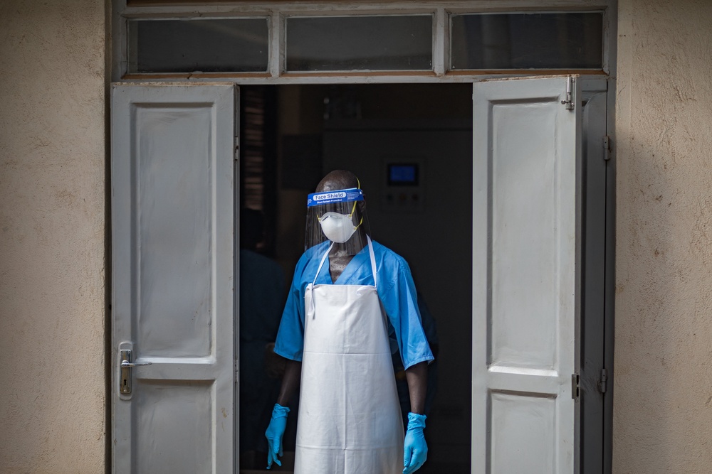 A  health worker at the  Mulago National Referral Hospital isolation unit in Kampala, Uganda (AFP/Getty)
