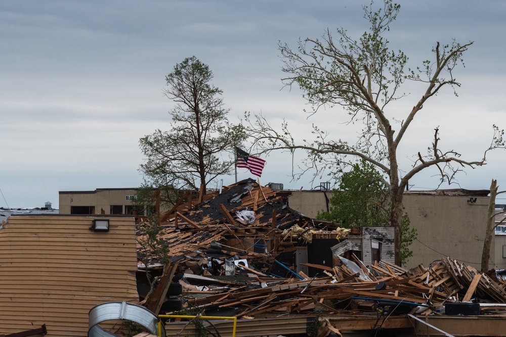 The forecaster wanted to warn viewers of a looming storm threat. Pictured is damage from a severe tornado in Mineral Wells, Texas, earlier this year (Getty)