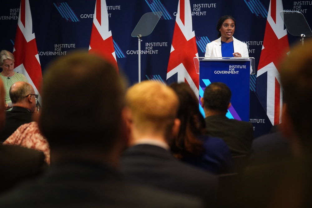 Conservative Party leader Kemi Badenoch delivers a speech in Westminster (James Manning/PA) (PA Wire)