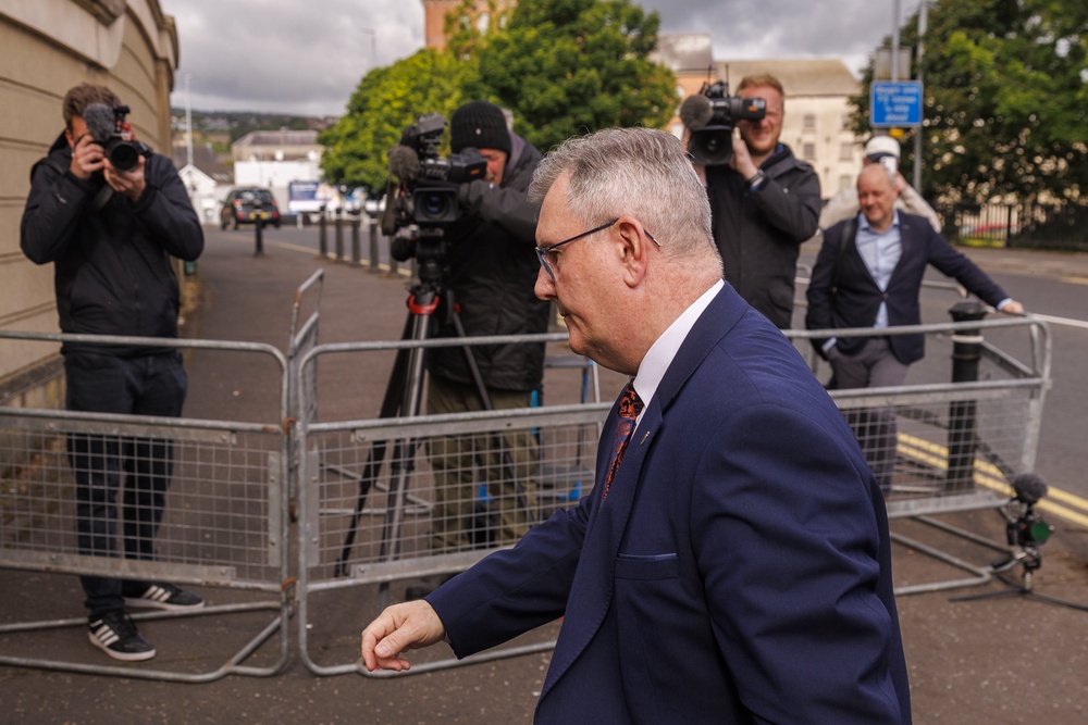 Sir Jeffrey Donaldson arriving at Newry Crown Court (Liam McBurney/PA) (PA Wire)