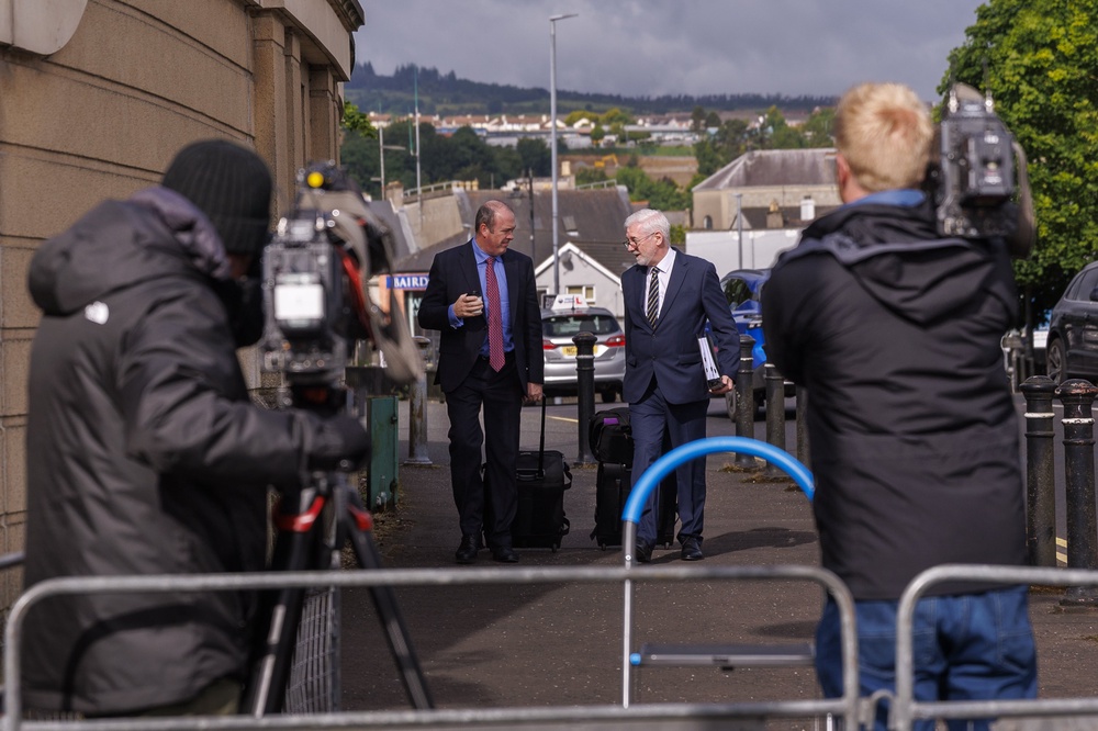 Kieran Vaughan KC (left) and solicitor John McBurney arriving at Newry Crown Court (Liam McBurney/PA) (PA Wire)