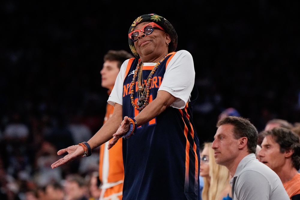 Director Spike Lee wore a special New York Knicks jersey to Game 3 of the NBA Finals (AP)
