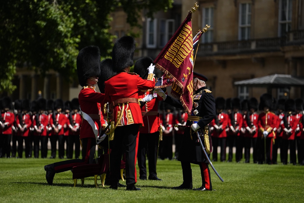 Members of the Grenadier Guards during a ceremony to present the regiment with their new Colours at Buckingham Palace (Jordan Pettitt/PA) (PA Wire)