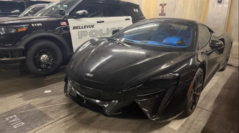 A McLaren sports car seized by Bellevue police at the house in Bellevue, Washington (Bellevue Police Department)