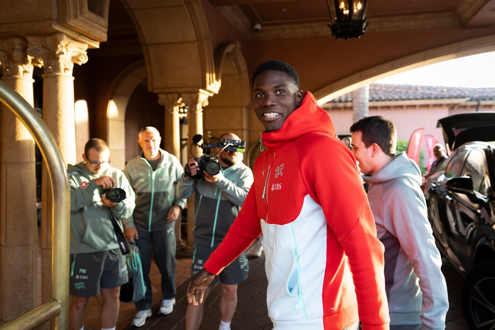 Breel Embolo arrives at Switzerland’s team hotel in San Diego (AP)
