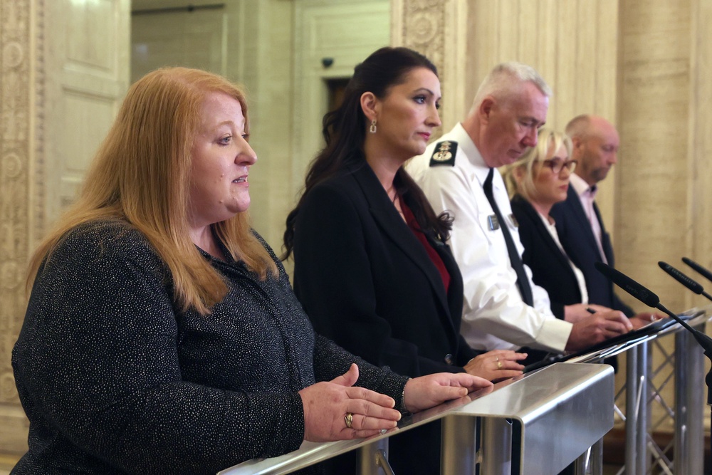 Justice Minister Naomi Long (L) pictured earlier today (PA)
