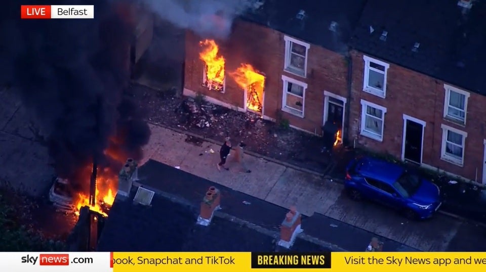 Homes ablaze in Belfast on Tuesday evening (Sky News)
