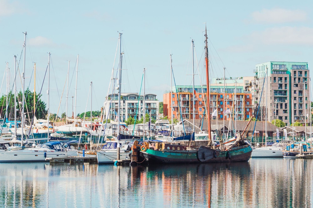Ipswich's port was once a centre of trade and the waterfront now has modern buildings and plenty of leisure boats (Getty/iStock)