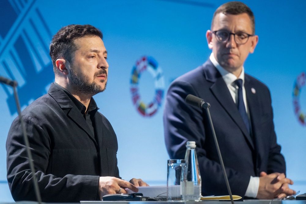 Ukrainian president Volodymyr Zelensky (L) and Estonia's prime minister Kristen Michal address a joint press conference during the Nordic and Baltic Prime Ministers' (NB8) Summit 2026 at the Stenbock House (Statehood House) in Tallinn, Estonia (AFP/Getty)