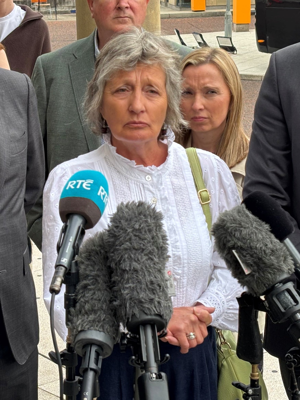 Geraldine Finucane, the widow of murdered Belfast solicitor Pat Finucane, speaking to the media outside Bradford Court in south Belfast (Rebecca Black/PA) (PA Wire)