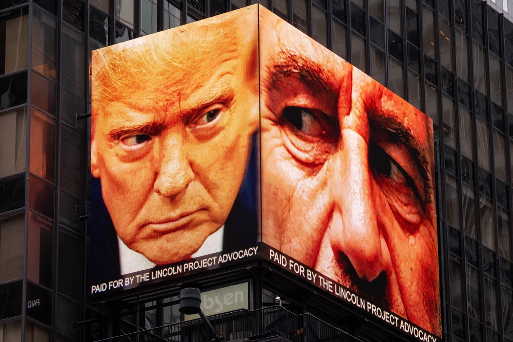 Republicans on the committee have rejected Democrats’ demands for testimony from Donald Trump, who is pictured alongside Epstein in a billbaord from anti-Trump campaign The Lincoln Project (AFP/Getty)