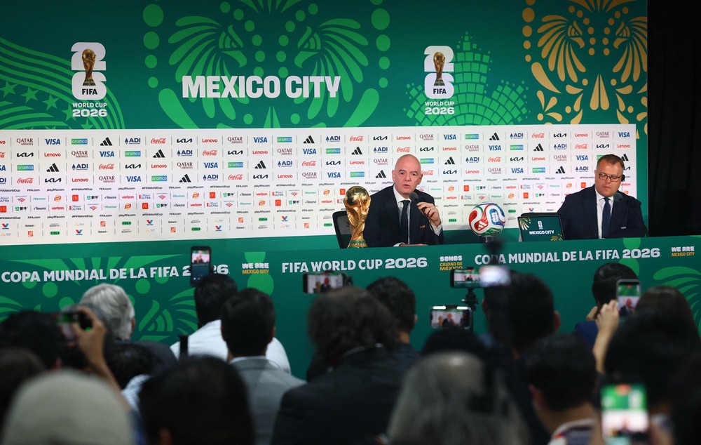 Fifa President Gianni Infantino at a Press Conference at the Estadio Azteca, Mexico City (Reuters)