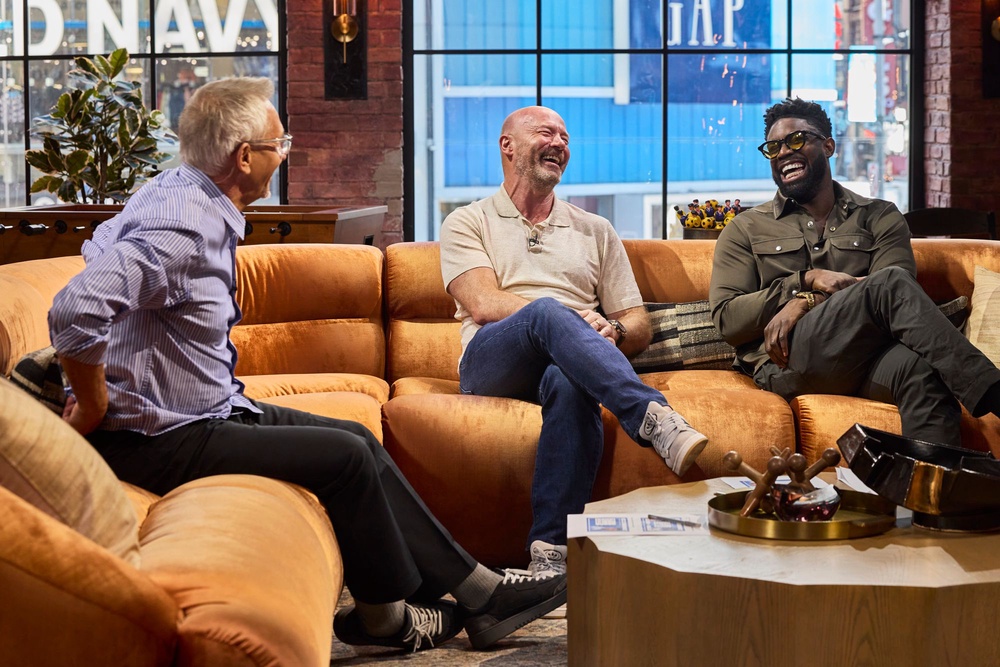 Lineker on set with Alan Shearer and Micah Richards (Netflix)