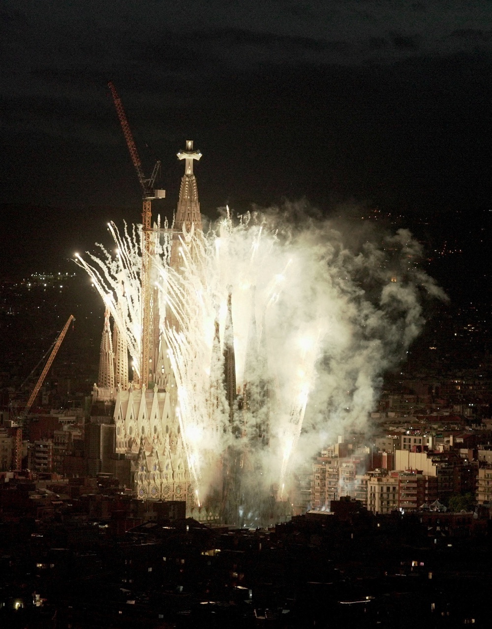 Fireworks explode during the inauguration of the Tower of Jesus Christ at the Basilica of the Sagrada Familia (Reuters)