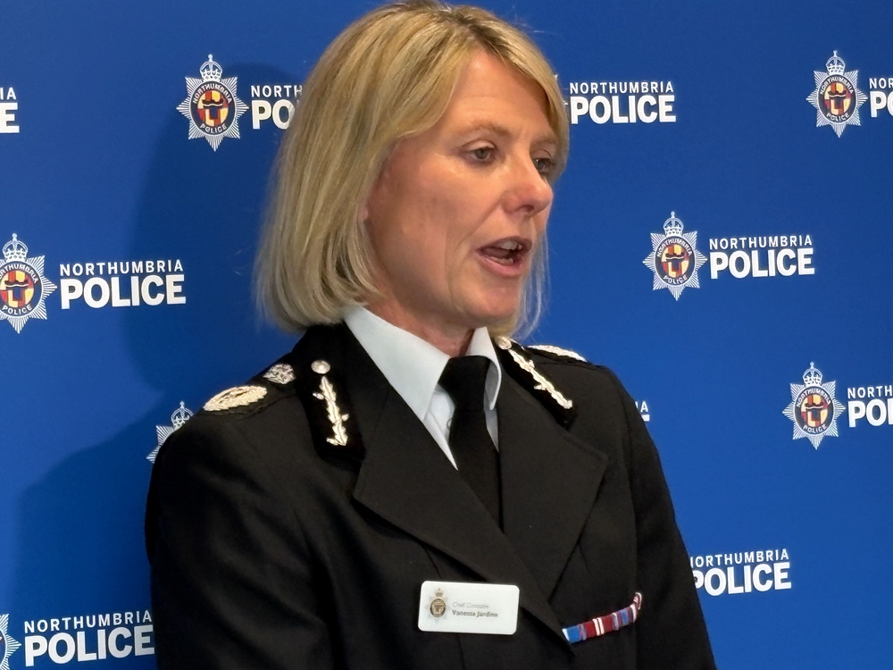 Chief Constable Vanessa Jardine tribute to the young officer at the force’s headquarters in North Tyneside, where the Union flag was at half mast (PA)