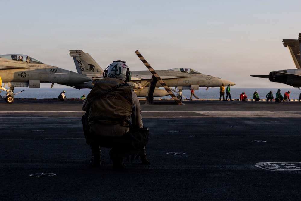 The flight deck of Nimitz-class aircraft carrier USS Abraham Lincoln. Navy veteran Brett Snow, whose son is serving on the Lincoln, says an aircraft carrier is ‘an environment that’s ripe for accidents’ (Getty)