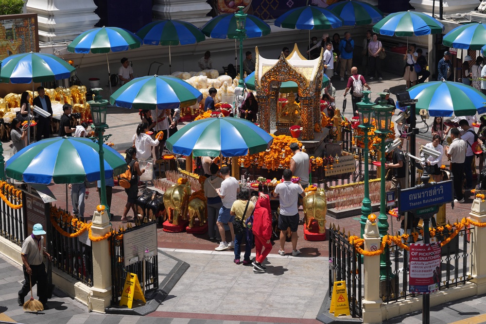 Visitors pray at the Erawan Shrine in Bangkok, Thailand, Wednesday, June 10, 2026 (AP)