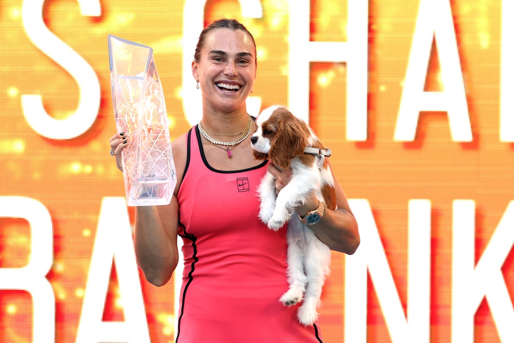 Aryna Sabalenka celebrated her Miami Open win with her dog Ash (Getty)