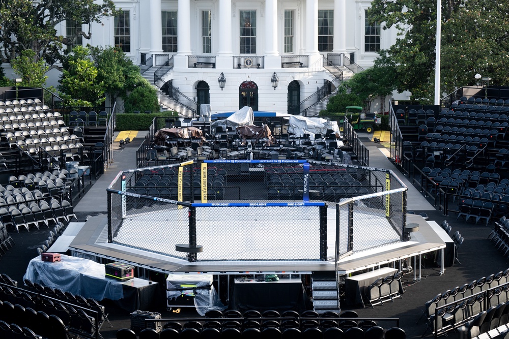 The octagon fight cage and surrounding seats (AFP/Getty)