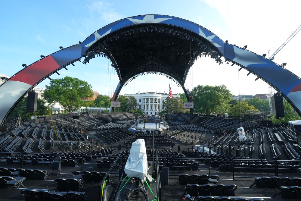 The arena for the UFC Freedom 250 fights on the South Lawn of the White House on Thursday, June 11, 2026, in Washington (AP)