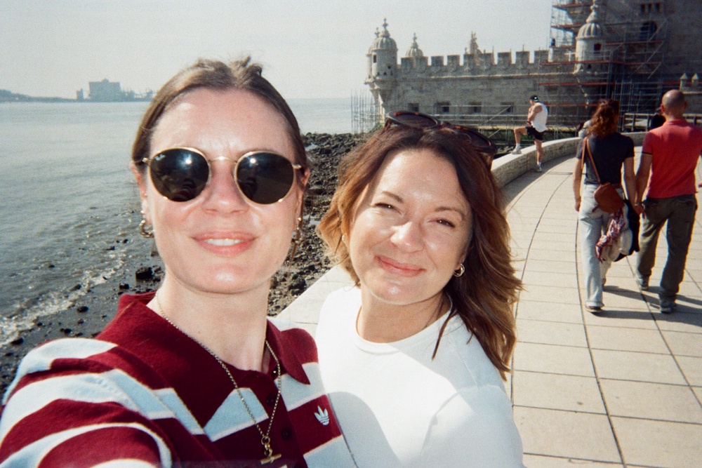Emma (left) and Rebecca take a selfie at the Belém Tower (Emma Henderson)