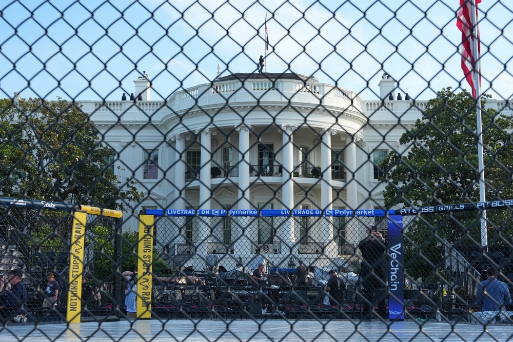 Fighters will have a clear view of the south side of the White House while competing in the octagon on the South Lawn (AP)