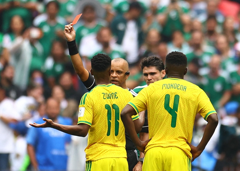 Themba Zwane was the second player to be sent off in the World Cup opener (Reuters)