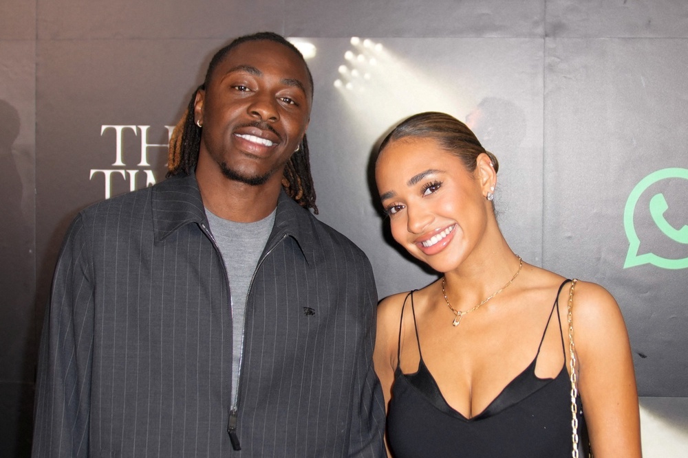 Arsenal player Eberechi Eze and his wife Naima Corbin at the 'Bukayo Saka: The Time is Now' documentary premiere, in New York City, U.S., June 3, 2026. (Reuters)