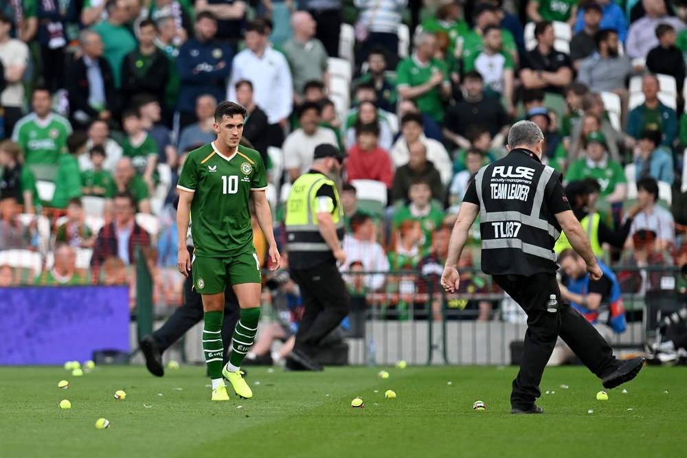 The Republic of Ireland's match with Qatar in May was interrupted by a tennis ball protest (Getty)
