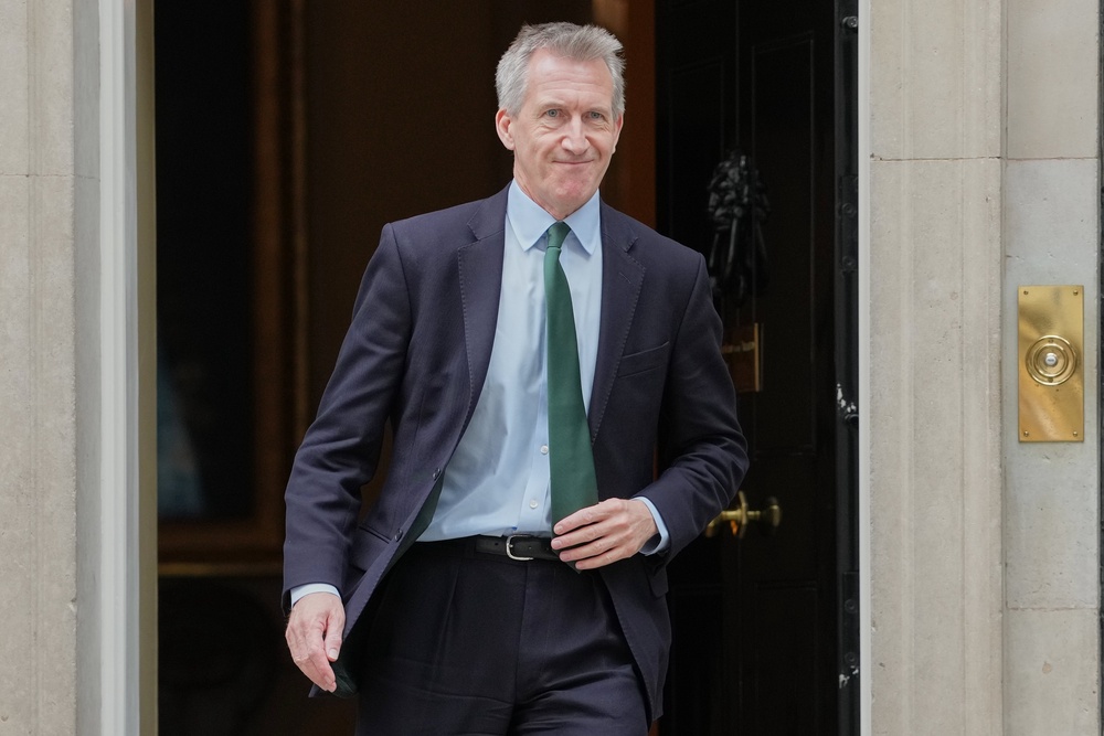 Britain's new Defence Secretary Dan Jarvis leaves 10 Downing Street. (AP)