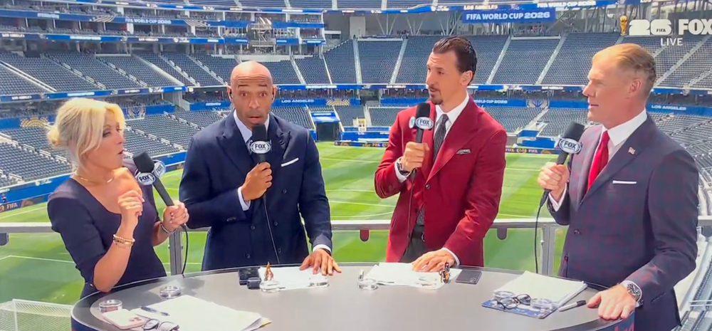 Rebecca Lowe, Thierry Henry and Zlatan Ibrahimović were gobsmacked by Alexi Lalas’s profane insult (Fox Sports)