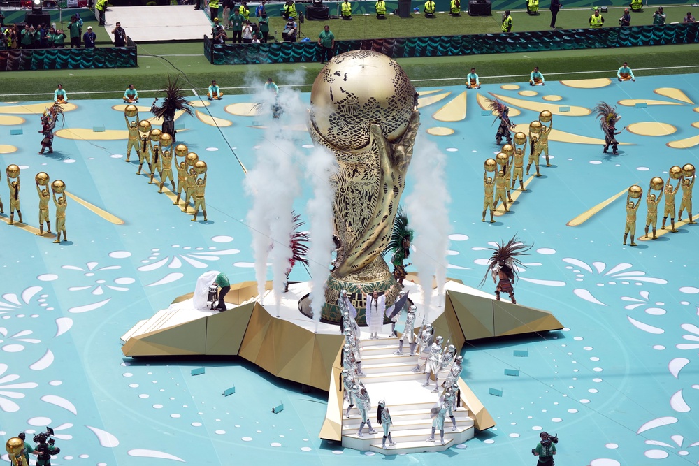 The World Cup opening ceremony in Mexico featured a giant gold trophy center stage (PA)