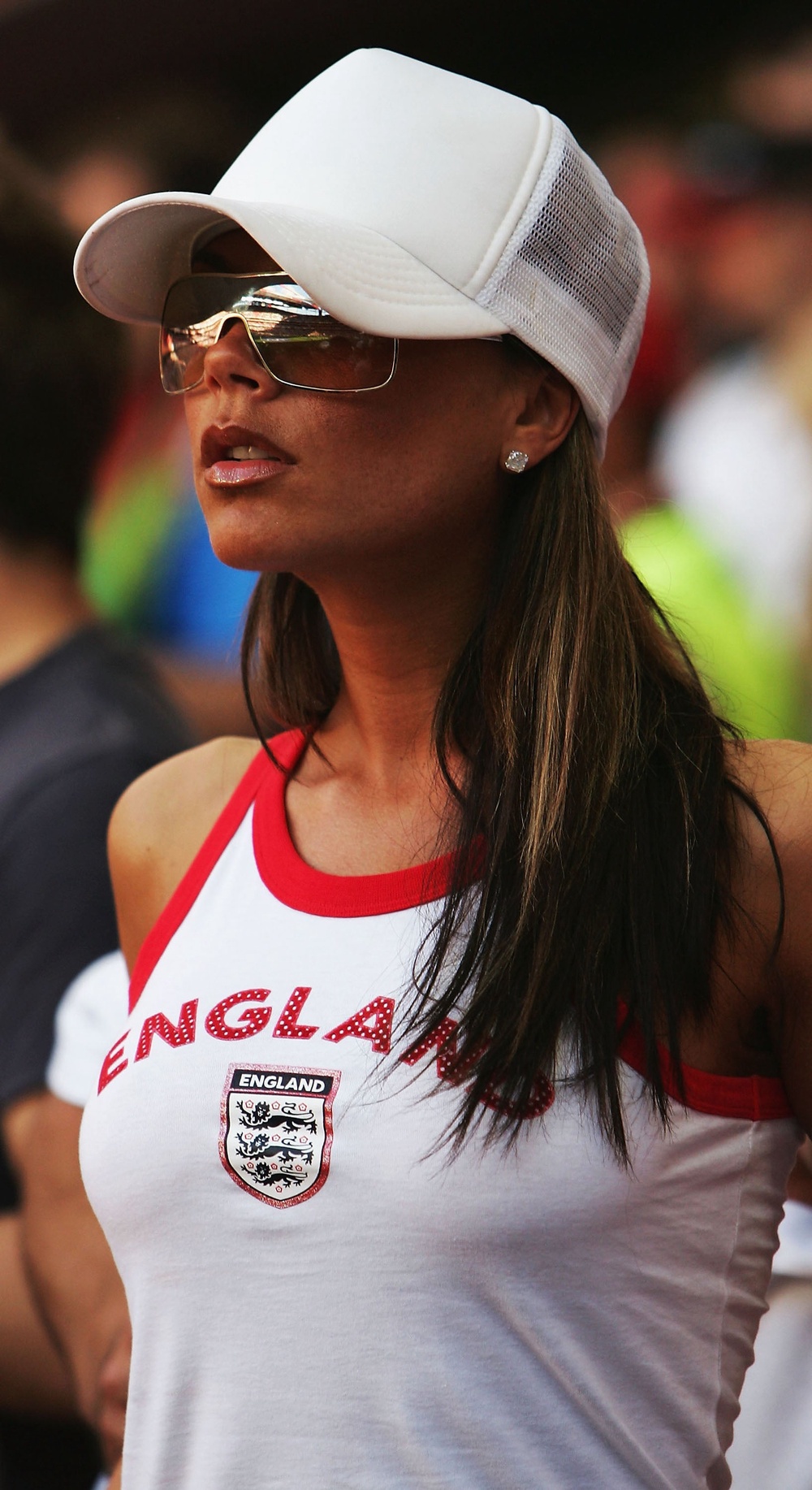 ‘She never wore his jersey’: Beckham has gone down in fashion history for her alternative approach to an England shirt (Getty)