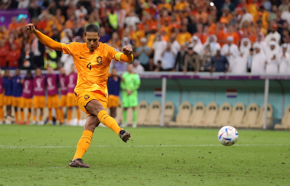 Virgil van Dijk has his penalty saved in the shootout during the Qatar World Cup quarter-final (Getty)