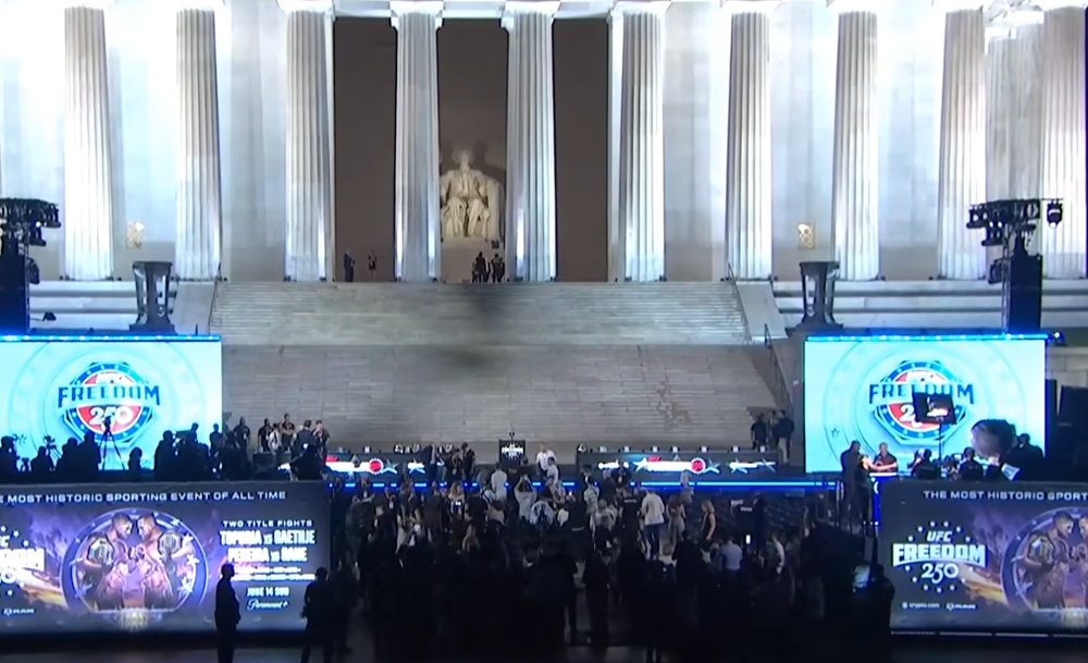 The Lincoln Memorial hosting the UFC Freedom 250 press conference (UFC / YouTube)