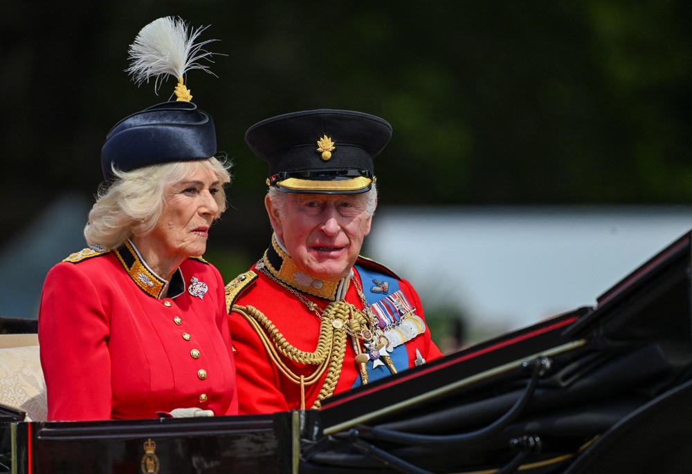 King Charles and Queen Camilla arrive for the Trooping the Colour parade (Reuters)