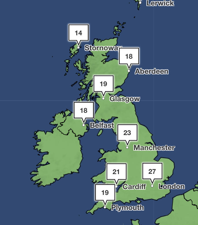 Temperatures will climb to 27C next week in the southeast (Met Office)