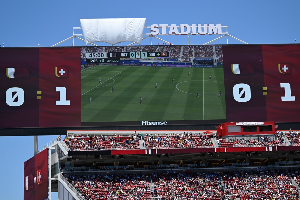 Parts of the upper tiers in Qatar v Switzerland were sparsely populated (AP)