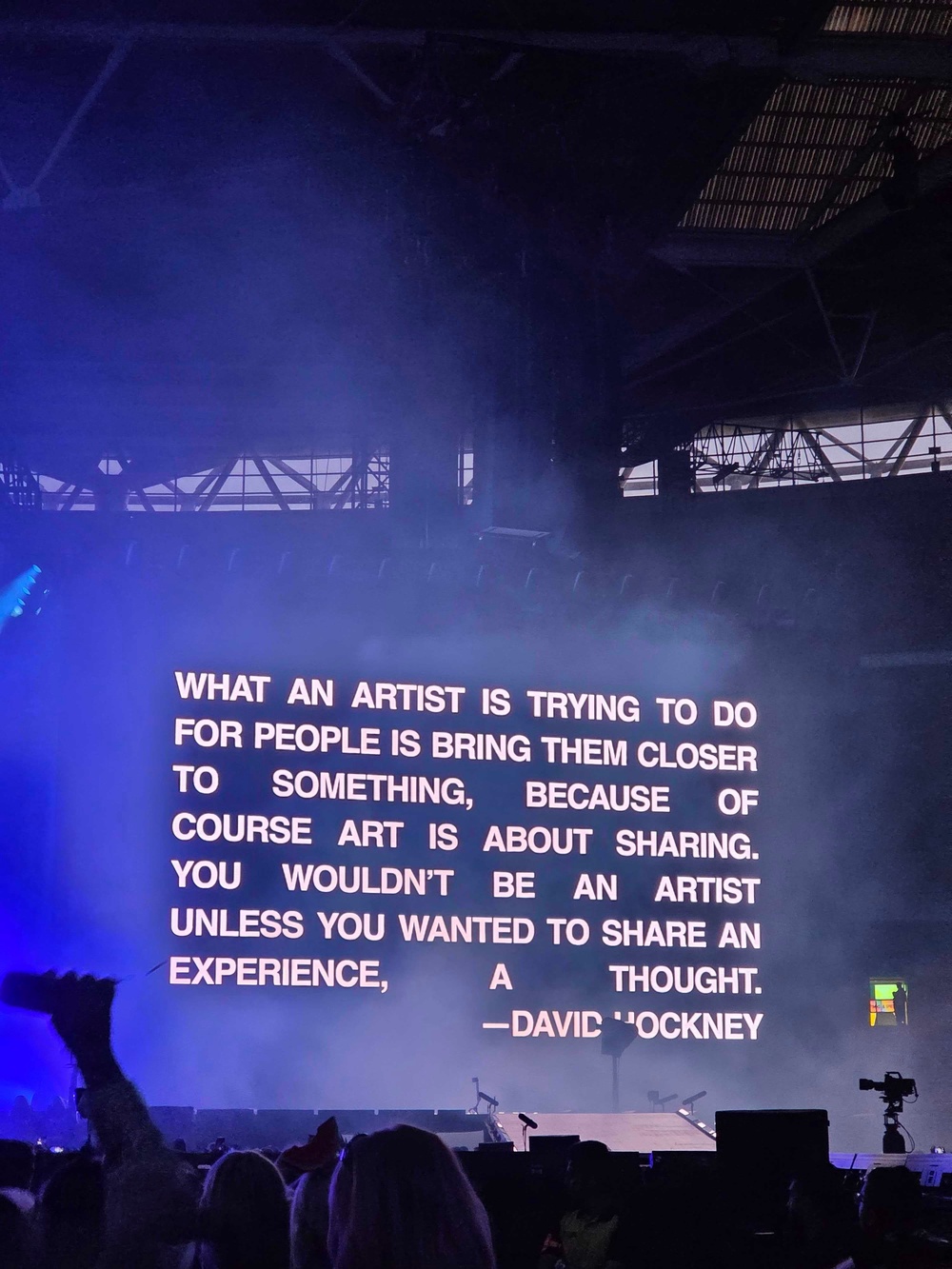 A quote from the artist appeared on screen during Styles' gig (Roisin O'Connor)