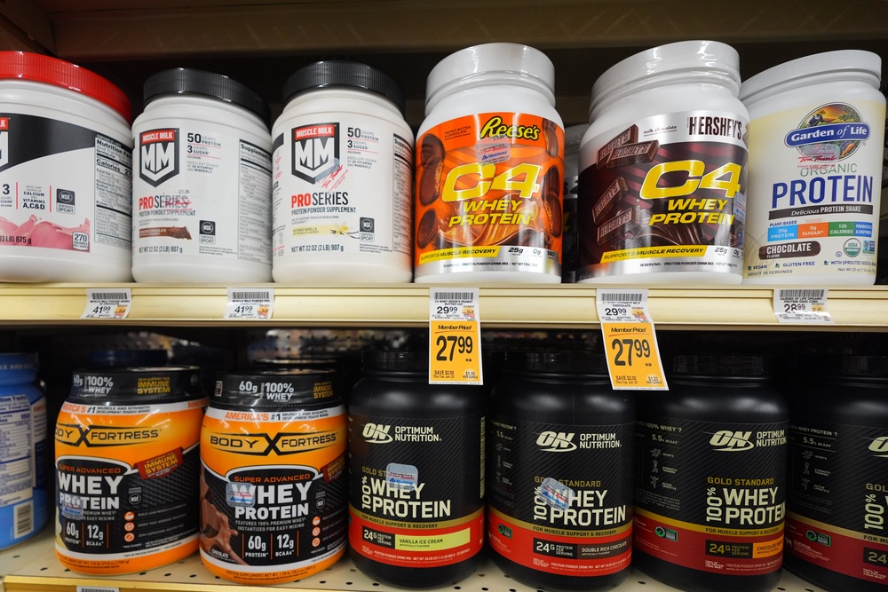 Protein products sit for sale at a grocery store, Wednesday, June 10, 2026, in Dallas (AP)