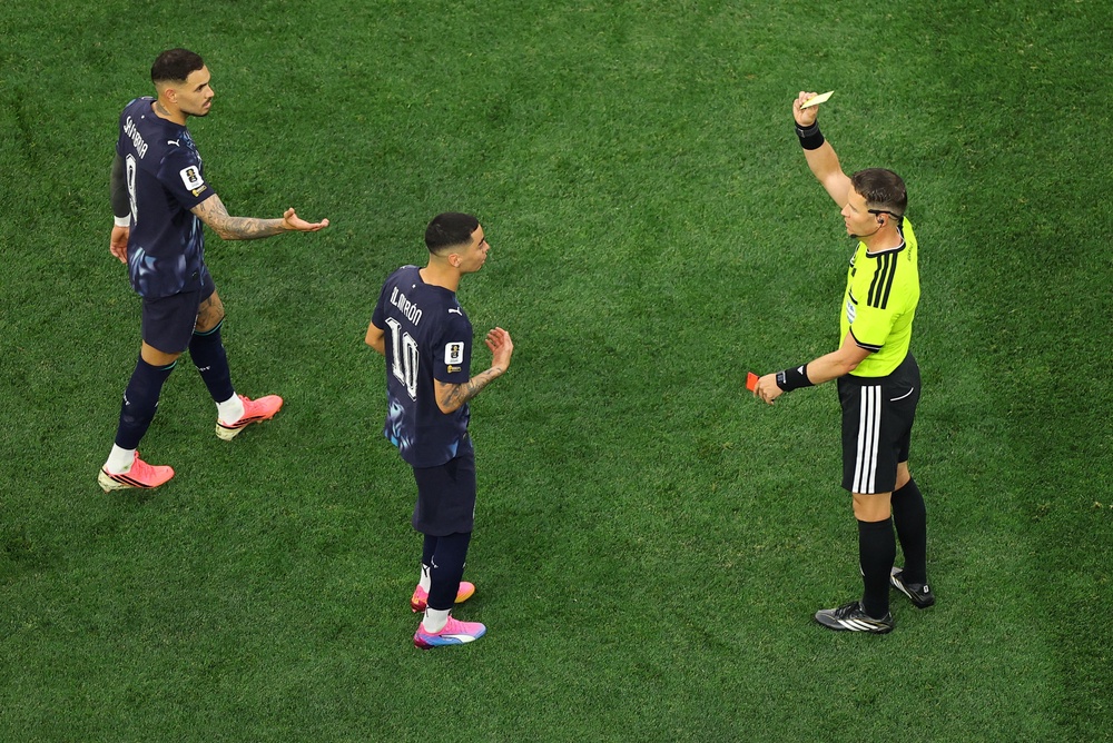 Almiron is shown a yellow card for simulation (Reuters)