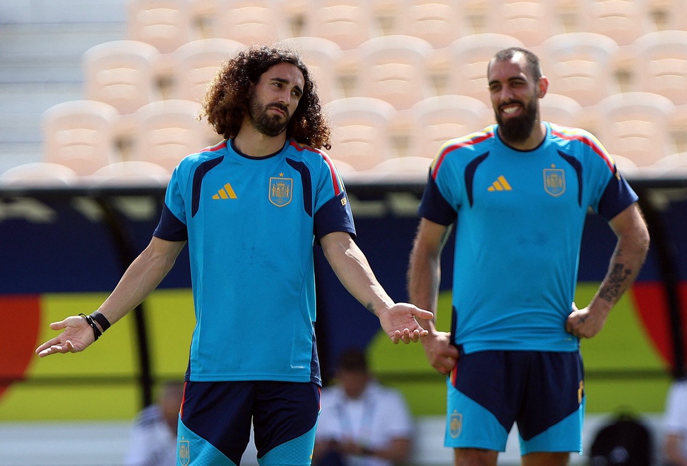 Spain's Marc Cucurella during Spain training at the World Cup (Reuters)