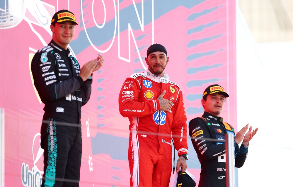 Hamilton led an all-British podium on Sunday, the first since 1968 (Getty)