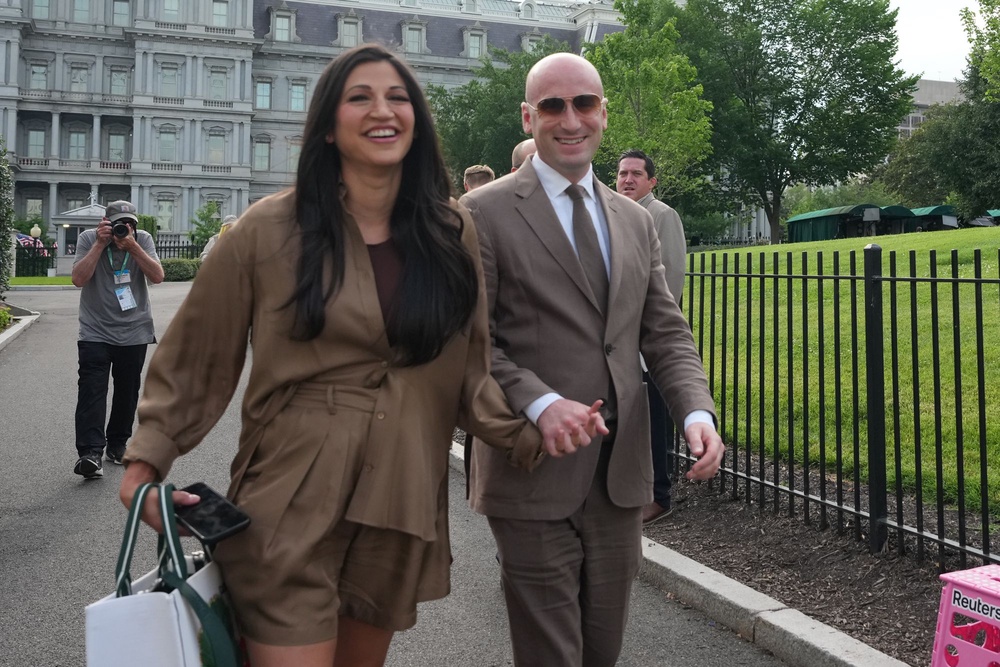 White House deputy chief of staff Stephen Miller and his wife, Katie, arrive at the White House, Miller is widely seen as the architect of Trump’s immigration policy (AP Photo/Alex Brandon)