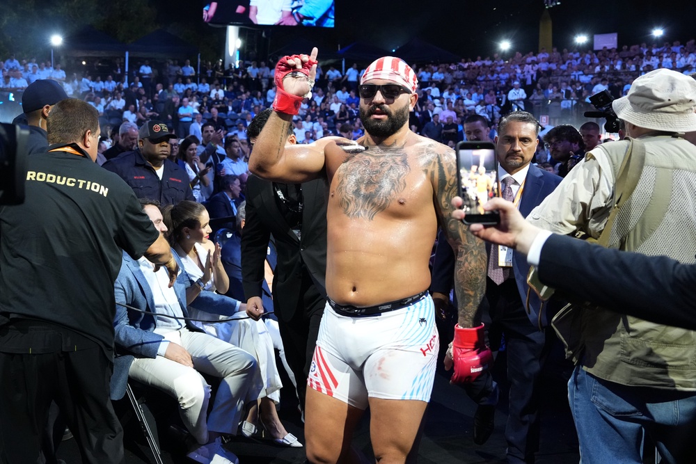 Josh Hokit, 28, made the disparaging comment about former First Lady Michelle Obama after winning his cage fight Sunday (AP)