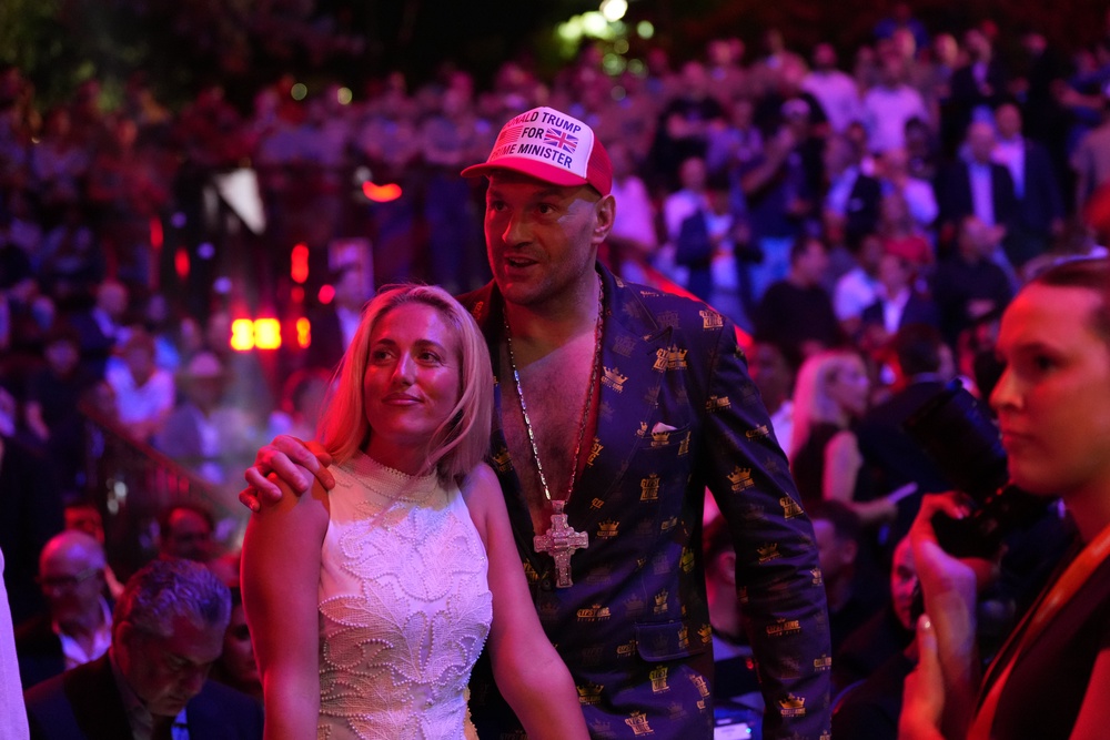 Tyson Fury with his wife Paris at UFC Freedom 250 (AP)