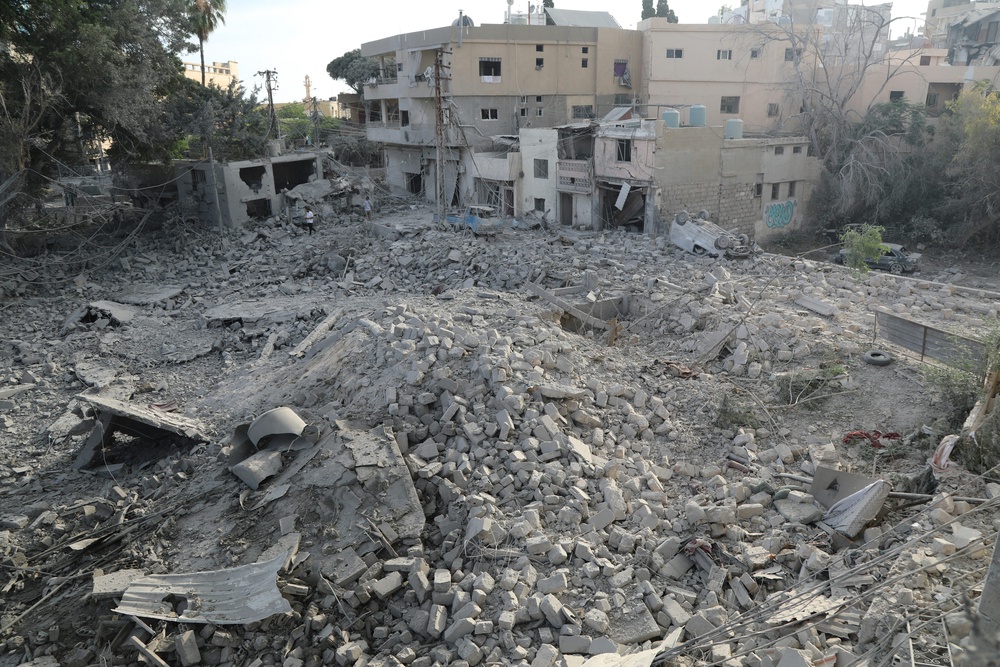 The site of Israeli airstrikes that hit on 7 June 2026, near the archaeological site of the Roman baths in the southern Lebanese city of Tyre (AFP/Getty)