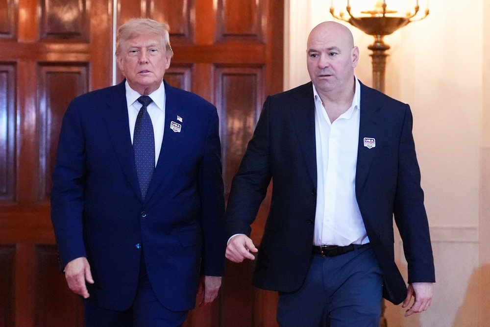 UFC CEO Dana White (right) spoke out against comments made by fighter Josh Hokit after winning the heavyweight title during Sunday’s Freedom 250 event at the White House (Getty)